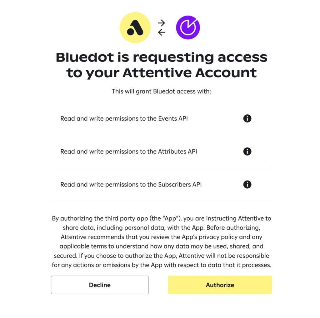 Authorize the Attentive &amp; Bluedot integration