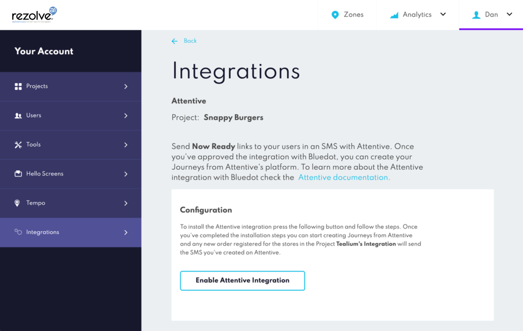 Install the Attentive integration from Canvas