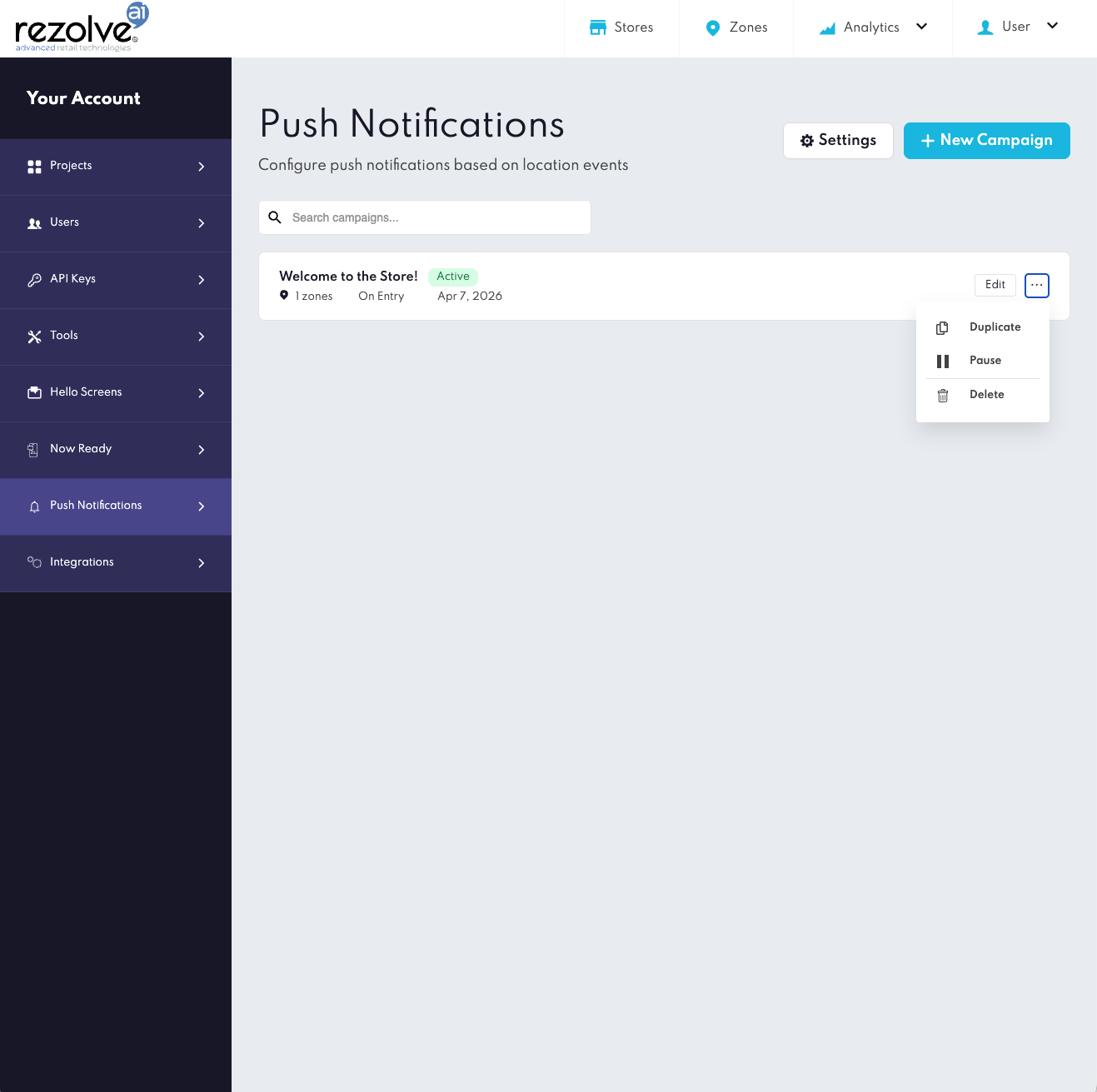 Canvas - Campaign action menu